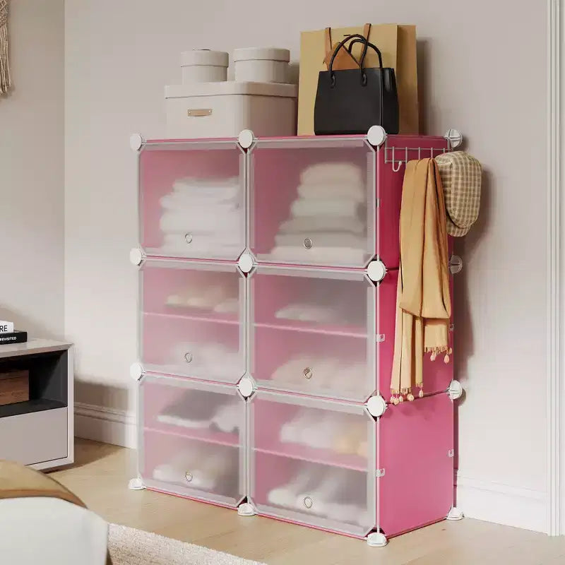 Modular six-compartment shoe cabinet with doors - suitable for hallways, bedrooms, or living rooms, space-saving and easy to assemble.