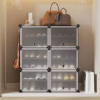 Modular six-compartment shoe cabinet with doors - suitable for hallways, bedrooms, or living rooms, space-saving and easy to assemble.
