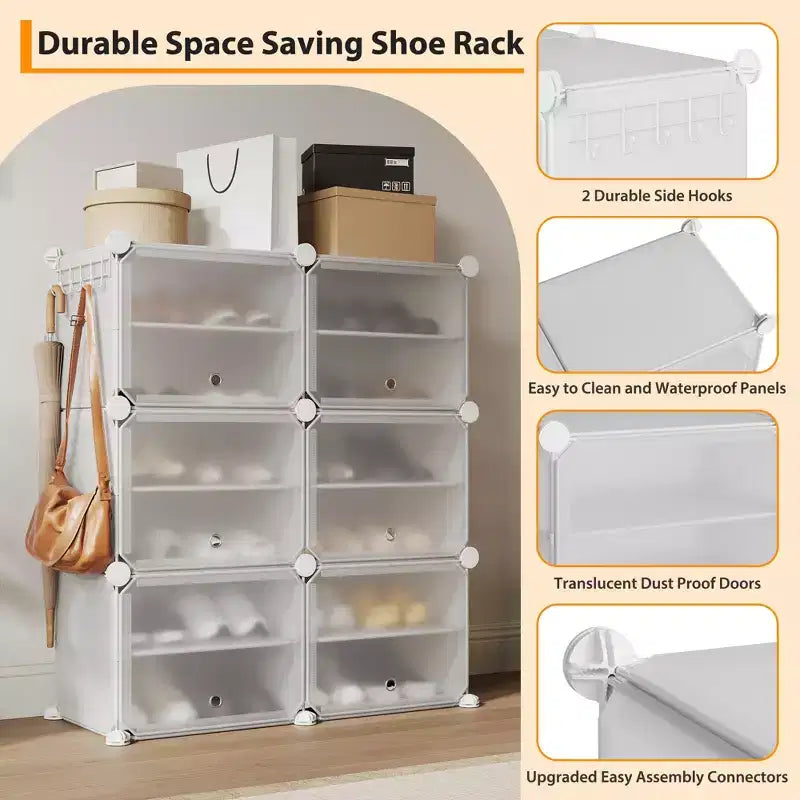 Modular six-compartment shoe cabinet with doors - suitable for hallways, bedrooms, or living rooms, space-saving and easy to assemble.