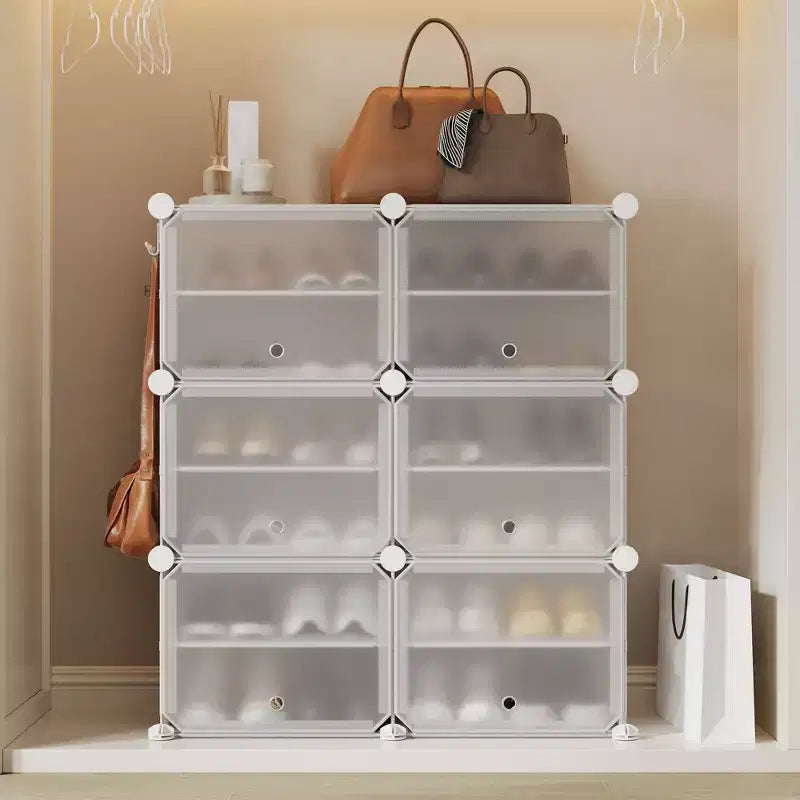 Modular six-compartment shoe cabinet with doors - suitable for hallways, bedrooms, or living rooms, space-saving and easy to assemble.