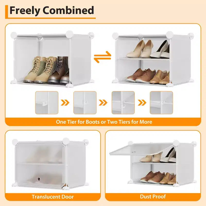 Modular six-compartment shoe cabinet with doors - suitable for hallways, bedrooms, or living rooms, space-saving and easy to assemble.