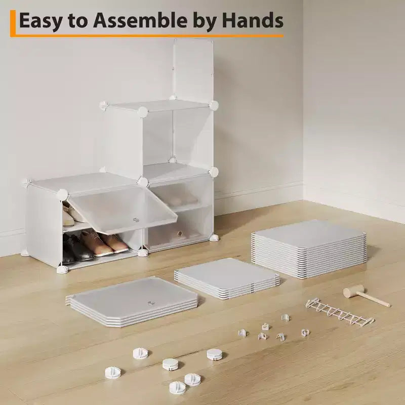 Modular six-compartment shoe cabinet with doors - suitable for hallways, bedrooms, or living rooms, space-saving and easy to assemble.