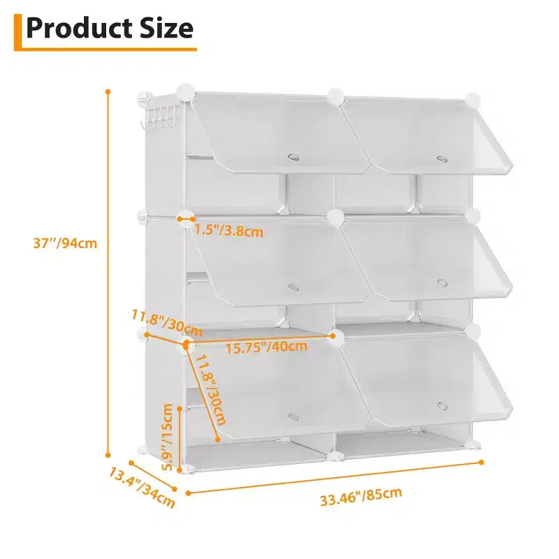 Modular six-compartment shoe cabinet with doors - suitable for hallways, bedrooms, or living rooms, space-saving and easy to assemble.
