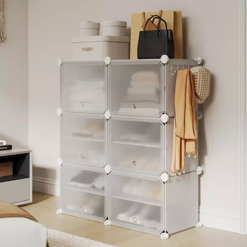 Modular six-compartment shoe cabinet with doors - suitable for hallways, bedrooms, or living rooms, space-saving and easy to assemble.