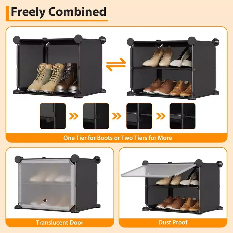 Modular six-compartment shoe cabinet with doors - suitable for hallways, bedrooms, or living rooms, space-saving and easy to assemble.