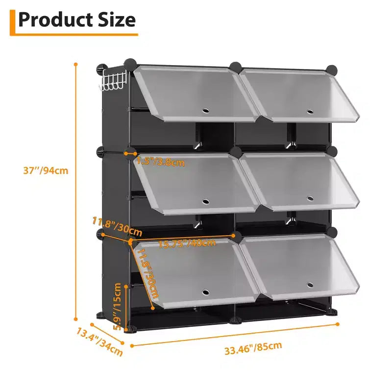Modular six-compartment shoe cabinet with doors - suitable for hallways, bedrooms, or living rooms, space-saving and easy to assemble.