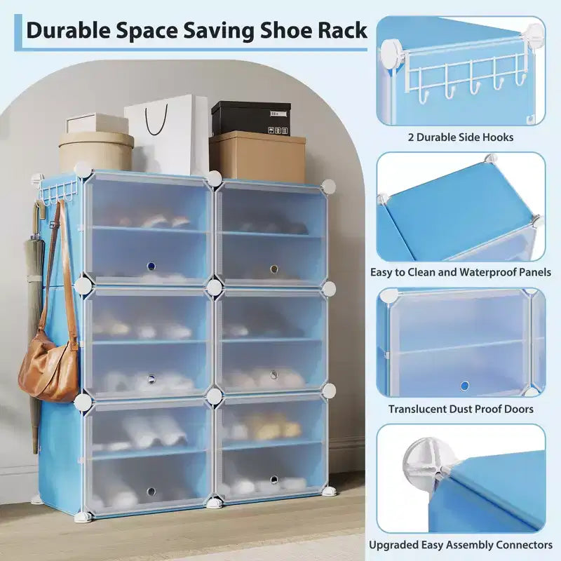 Modular six-compartment shoe cabinet with doors - suitable for hallways, bedrooms, or living rooms, space-saving and easy to assemble.