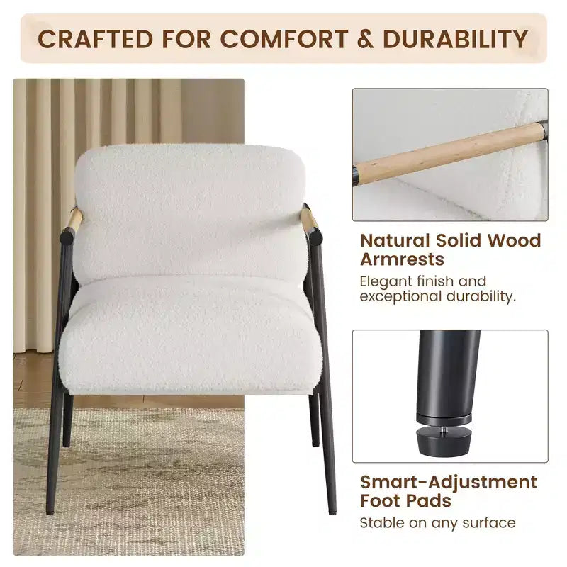 Comfy Chair, Modern Accent Chair with Metal Frame, Cozy Reading Chair with Soft Cushion & Wood Armrest for Bedroom, Living Room, Brown
