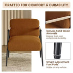 Comfy Chair, Modern Accent Chair with Metal Frame, Cozy Reading Chair with Soft Cushion & Wood Armrest for Bedroom, Living Room, Brown