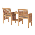 Bristol Acacia Wood Outdoor Double Seat Bench, Attached Table, Weather-Proof, Natural Finish, Porch, 60 in. W x 23 in. D x 35 in. H, Seat: 19 in. W x