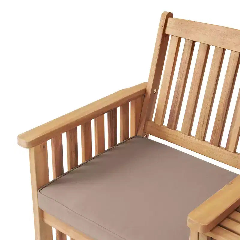 Bristol Acacia Wood Outdoor Double Seat Bench, Attached Table, Weather-Proof, Natural Finish, Porch, 60 in. W x 23 in. D x 35 in. H, Seat: 19 in. W x