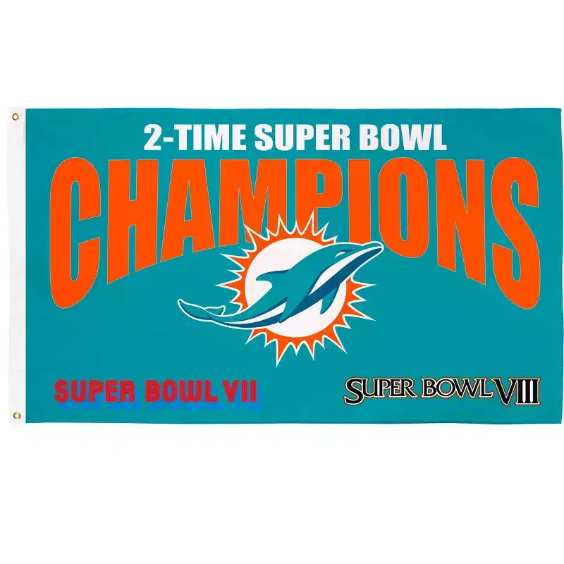 NFL Miami Dolphins Multi-Win Superbowl Champions 3x5 Flag for Outside with Grommets | Outdoor & Indoor | Heavy Duty Flag & Banner