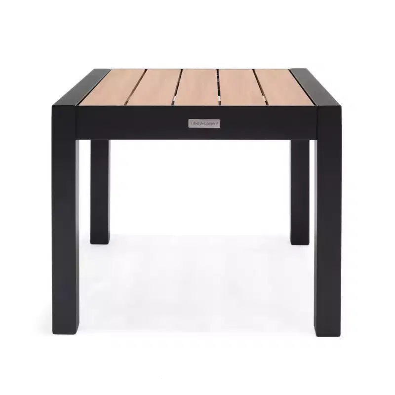 Amazonia Rust-Free Aluminum w/ Wooden texture Patio Square Side Table Black