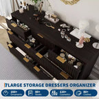 COZONY 54 Wide 7-Drawer Fluted Dresser, Modern Curved Wood Chest with Tabletop Storage