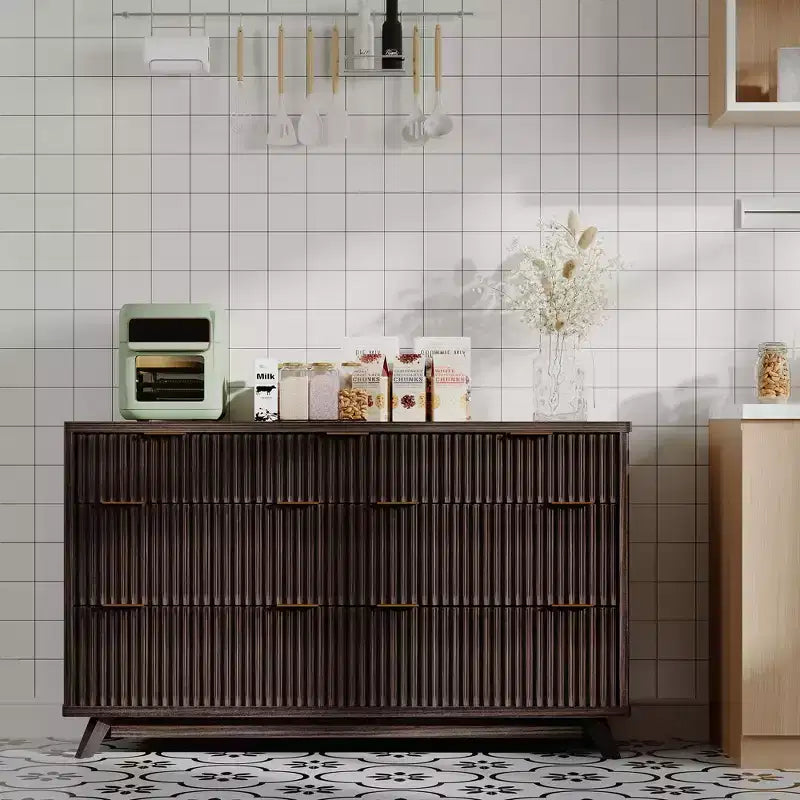 COZONY 54 Wide 7-Drawer Fluted Dresser, Modern Curved Wood Chest with Tabletop Storage
