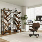 Modern Triple 6-Tier Standing Bookshelf  24 Open Display Shelves, Large Industrial Wooden Bookcase  Storage Rack for Living Room, Home, Office