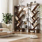 Modern Triple 6-Tier Standing Bookshelf  24 Open Display Shelves, Large Industrial Wooden Bookcase  Storage Rack for Living Room, Home, Office