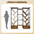 Modern Triple 6-Tier Standing Bookshelf  24 Open Display Shelves, Large Industrial Wooden Bookcase  Storage Rack for Living Room, Home, Office