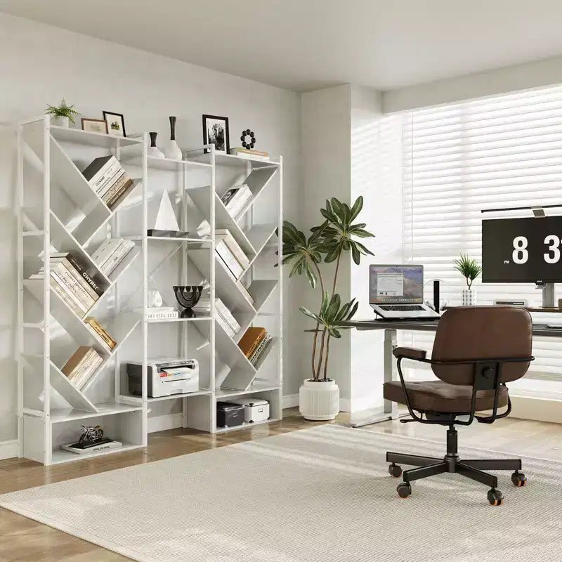Modern Triple 6-Tier Standing Bookshelf  24 Open Display Shelves, Large Industrial Wooden Bookcase  Storage Rack for Living Room, Home, Office