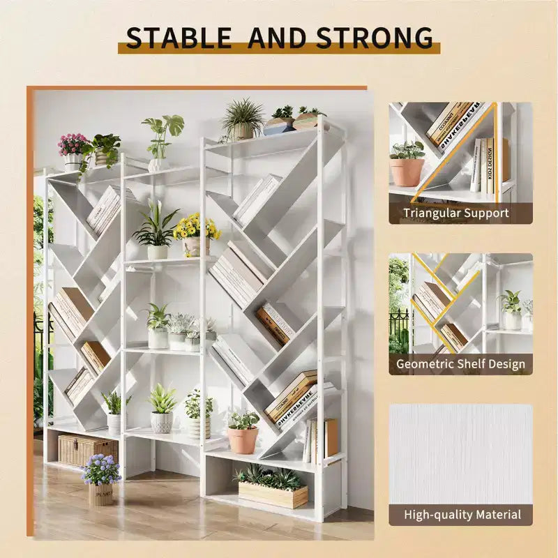 Modern Triple 6-Tier Standing Bookshelf  24 Open Display Shelves, Large Industrial Wooden Bookcase  Storage Rack for Living Room, Home, Office