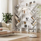 Modern Triple 6-Tier Standing Bookshelf  24 Open Display Shelves, Large Industrial Wooden Bookcase  Storage Rack for Living Room, Home, Office