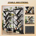 Modern Triple 6-Tier Standing Bookshelf  24 Open Display Shelves, Large Industrial Wooden Bookcase  Storage Rack for Living Room, Home, Office