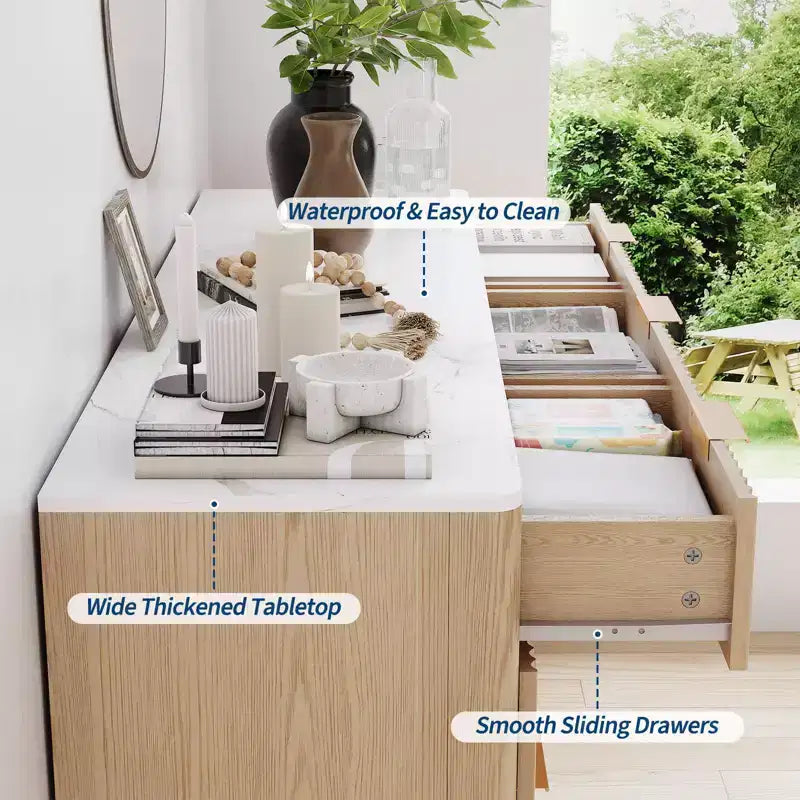 COZONY 54 Wide 9 Drawer Dresser, Modern Wooden Chest with Fluted Wave Design and Metal Handles