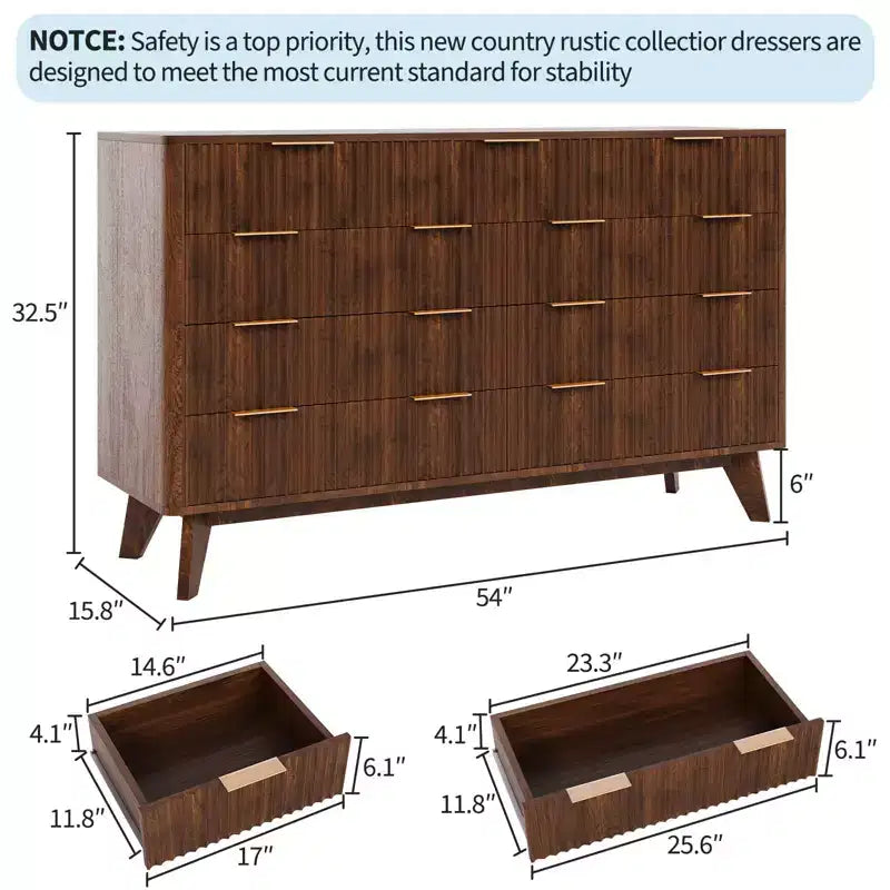 COZONY 54 Wide 9 Drawer Dresser, Modern Wooden Chest with Fluted Wave Design and Metal Handles