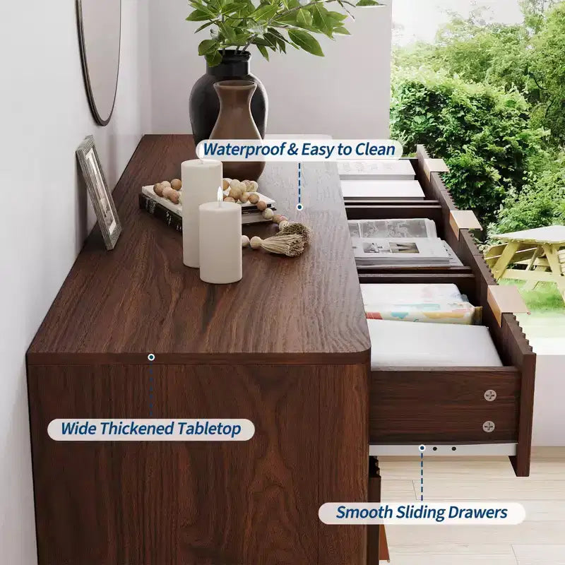 COZONY 54 Wide 9 Drawer Dresser, Modern Wooden Chest with Fluted Wave Design and Metal Handles