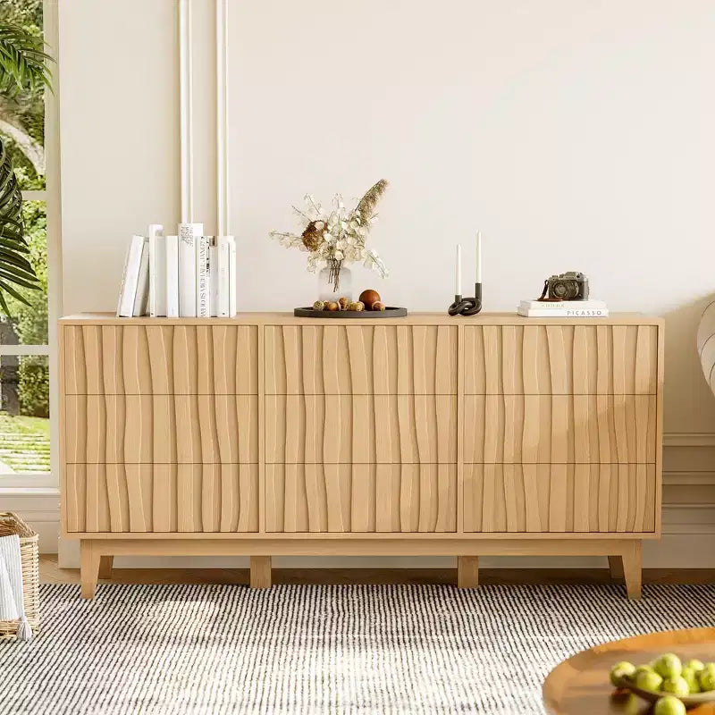 COZONY 57 Wide Fluted Dresser with 9 Drawers, Modern Wooden Storage Cabinet for Bedroom or Living Room