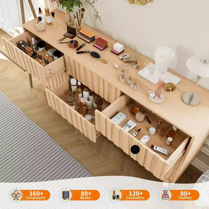 COZONY 57 Wide Fluted Dresser with 9 Drawers, Modern Wooden Storage Cabinet for Bedroom or Living Room