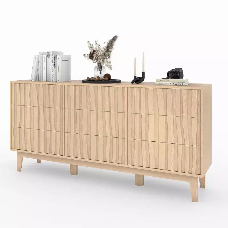 COZONY 57 Wide Fluted Dresser with 9 Drawers, Modern Wooden Storage Cabinet for Bedroom or Living Room