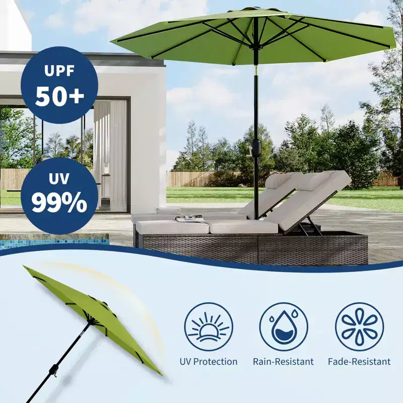 10FT Patio Umbrella with Crank Lift & Push Button Tilt  8 Sturdy Ribs, sun protection factor 50+ UV Protection, Waterproof Outdoor Market Parasol