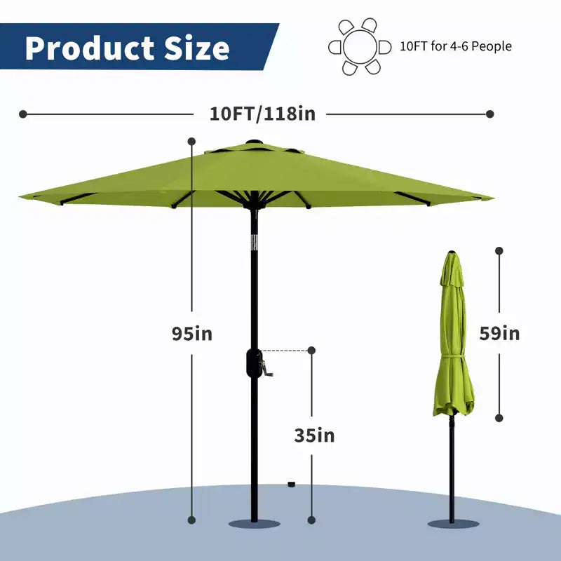 10FT Patio Umbrella with Crank Lift & Push Button Tilt  8 Sturdy Ribs, sun protection factor 50+ UV Protection, Waterproof Outdoor Market Parasol