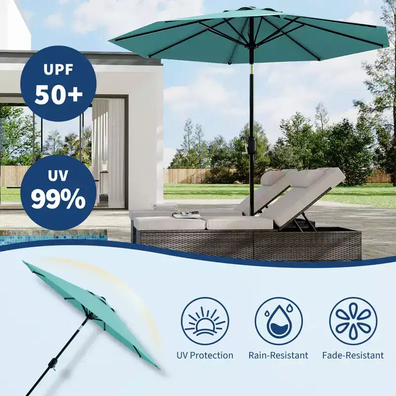 10FT Patio Umbrella with Crank Lift & Push Button Tilt  8 Sturdy Ribs, sun protection factor 50+ UV Protection, Waterproof Outdoor Market Parasol