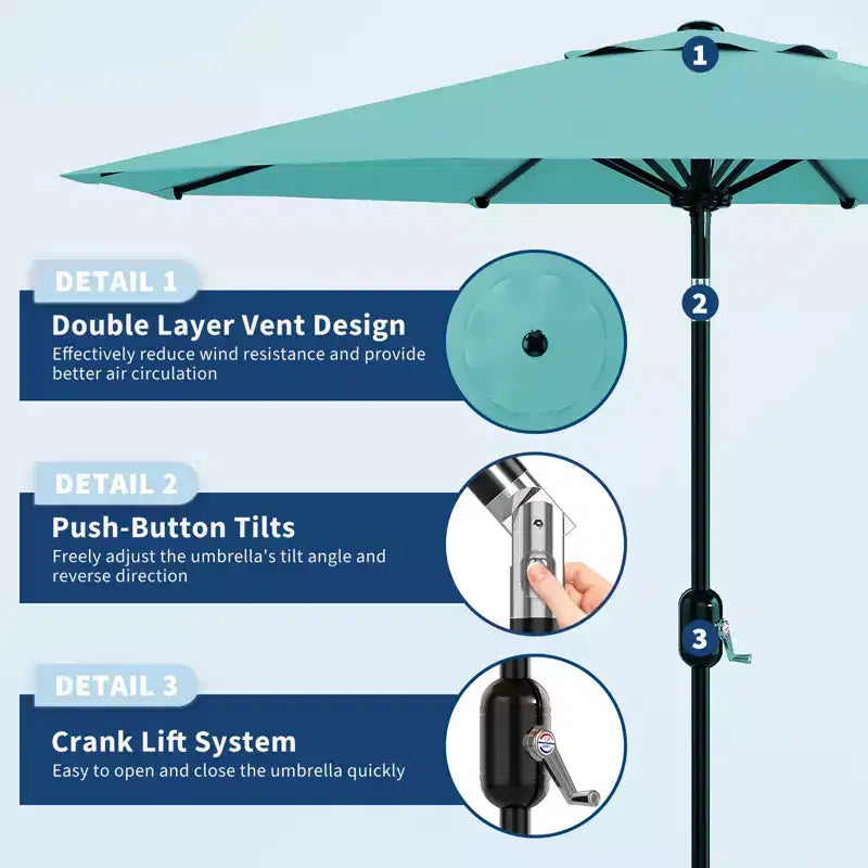 10FT Patio Umbrella with Crank Lift & Push Button Tilt  8 Sturdy Ribs, sun protection factor 50+ UV Protection, Waterproof Outdoor Market Parasol