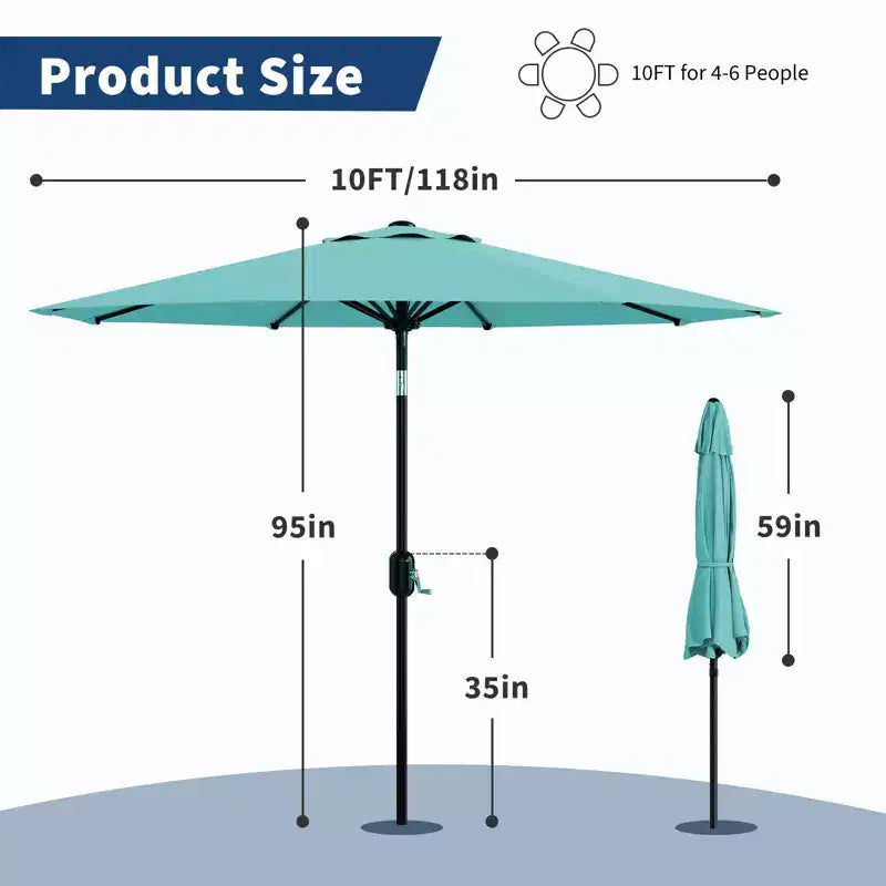 10FT Patio Umbrella with Crank Lift & Push Button Tilt  8 Sturdy Ribs, sun protection factor 50+ UV Protection, Waterproof Outdoor Market Parasol