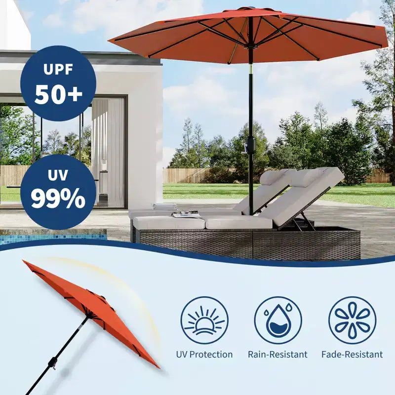 10FT Patio Umbrella with Crank Lift & Push Button Tilt  8 Sturdy Ribs, sun protection factor 50+ UV Protection, Waterproof Outdoor Market Parasol