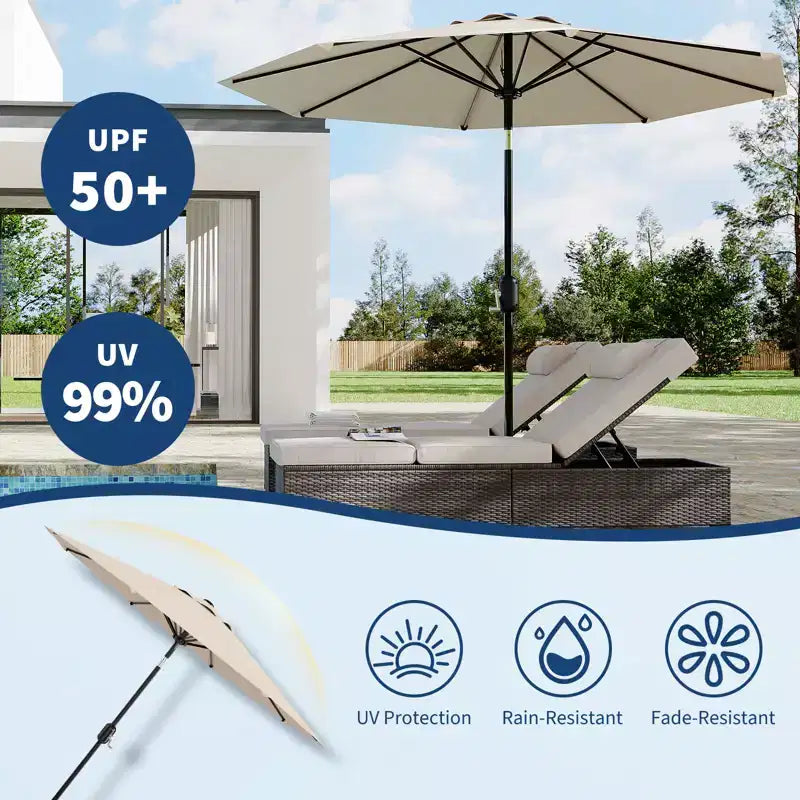 10FT Patio Umbrella with Crank Lift & Push Button Tilt  8 Sturdy Ribs, sun protection factor 50+ UV Protection, Waterproof Outdoor Market Parasol