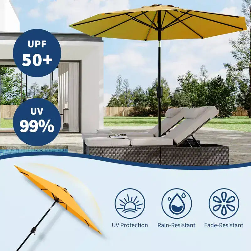 10FT Patio Umbrella with Crank Lift & Push Button Tilt  8 Sturdy Ribs, sun protection factor 50+ UV Protection, Waterproof Outdoor Market Parasol