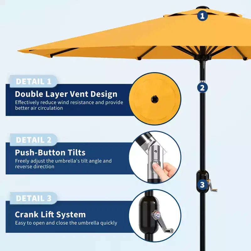 10FT Patio Umbrella with Crank Lift & Push Button Tilt  8 Sturdy Ribs, sun protection factor 50+ UV Protection, Waterproof Outdoor Market Parasol