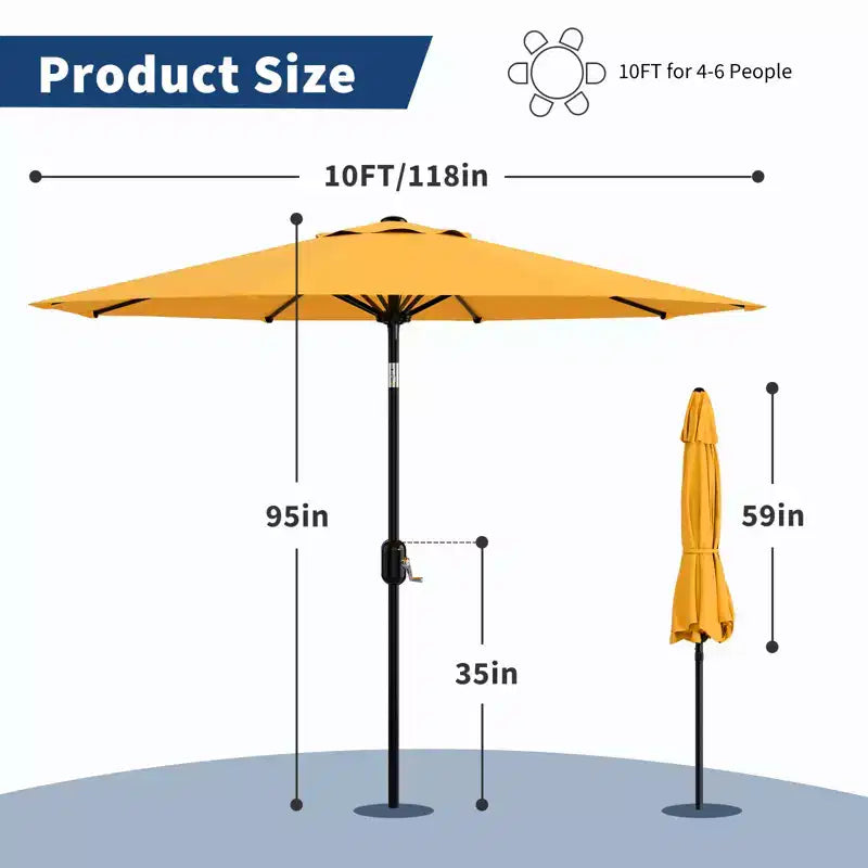 10FT Patio Umbrella with Crank Lift & Push Button Tilt  8 Sturdy Ribs, sun protection factor 50+ UV Protection, Waterproof Outdoor Market Parasol