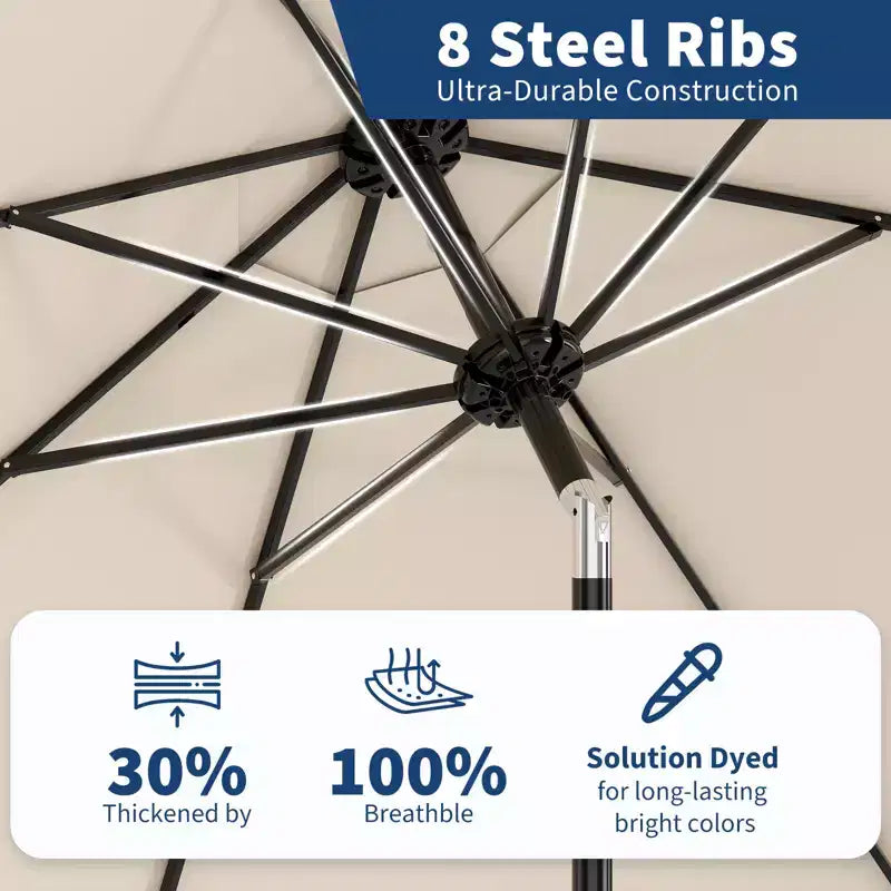 10FT Patio Umbrella with Crank Lift & Push Button Tilt  8 Sturdy Ribs, sun protection factor 50+ UV Protection, Waterproof Outdoor Market Parasol