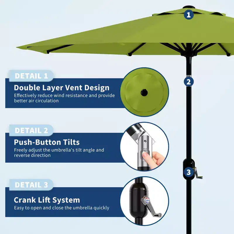 10FT Patio Umbrella with Crank Lift & Push Button Tilt  8 Sturdy Ribs, sun protection factor 50+ UV Protection, Waterproof Outdoor Market Parasol