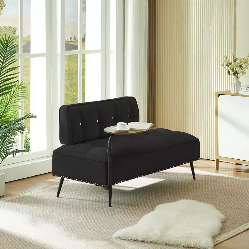 GDFStudio Lenee Velvet Loveseat with 360 Swivel Tablet Stand and Nailhead Trim