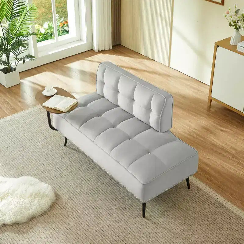GDFStudio Lenee Velvet Loveseat with 360 Swivel Tablet Stand and Nailhead Trim