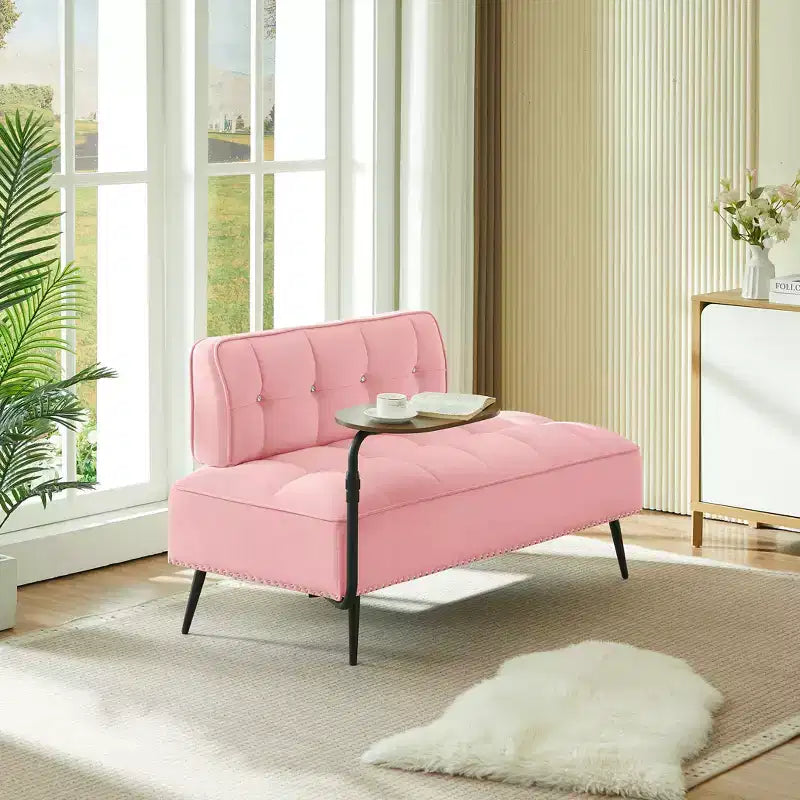GDFStudio Lenee Velvet Loveseat with 360 Swivel Tablet Stand and Nailhead Trim