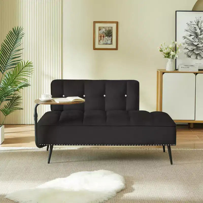GDFStudio Lenee Velvet Loveseat with 360 Swivel Tablet Stand and Nailhead Trim