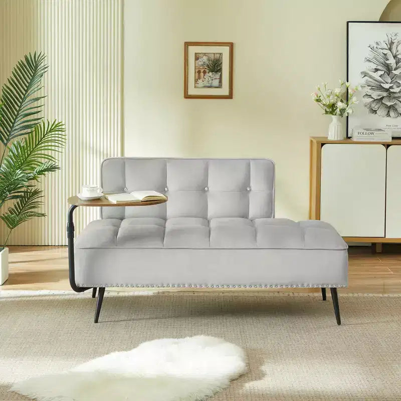 GDFStudio Lenee Velvet Loveseat with 360 Swivel Tablet Stand and Nailhead Trim