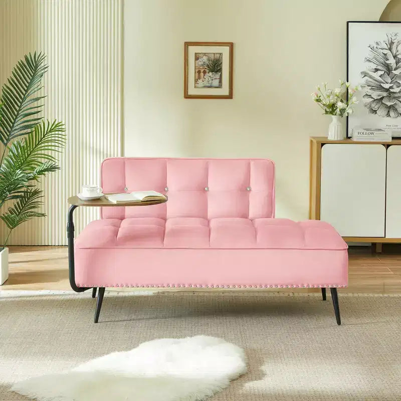 GDFStudio Lenee Velvet Loveseat with 360 Swivel Tablet Stand and Nailhead Trim